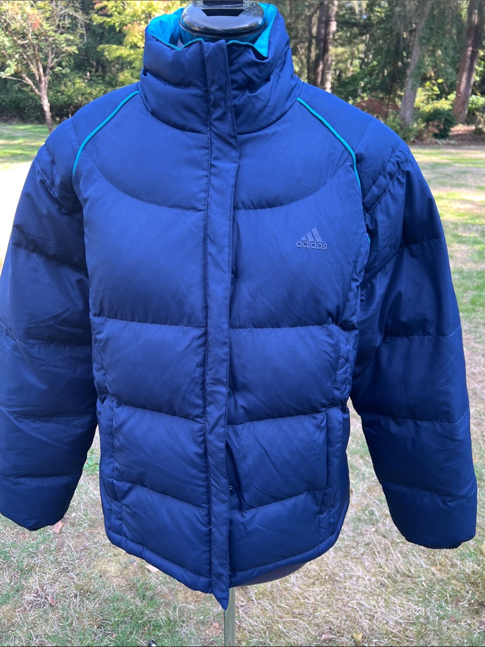 Vintage 2006 Adidas Down Puffer Jacket Women’s Large Navy Turquoise Y2K